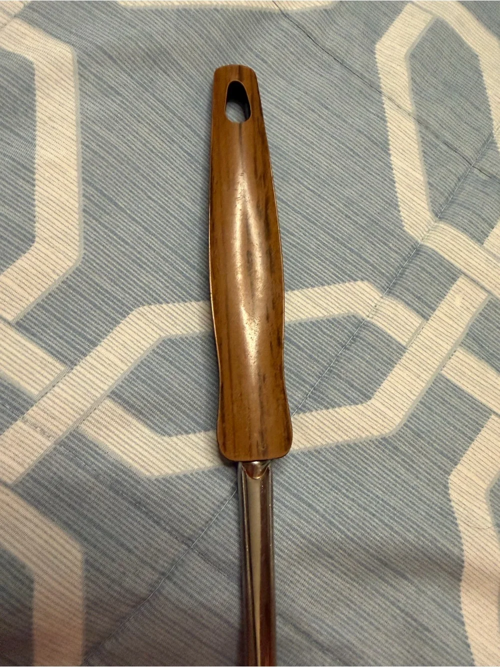 Vintage EKCO USA Stainless Steel Slotted Serving Spoon Skimmer Wood Grain Handle